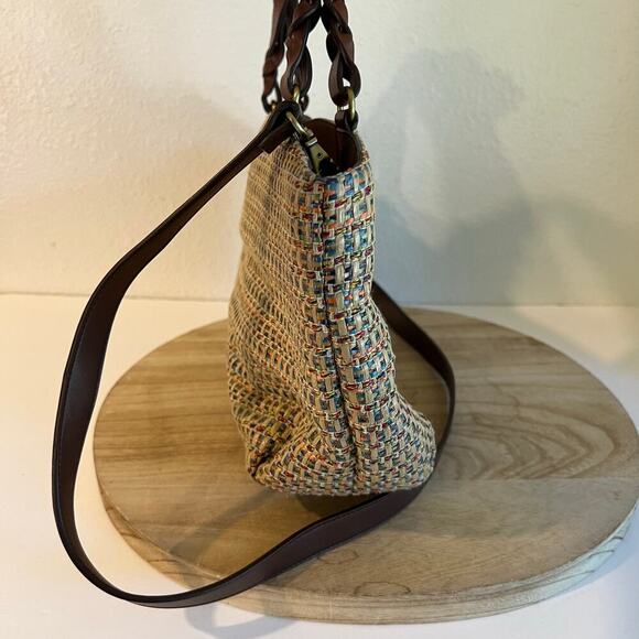 Fossil Multi Colored Woven Brown Leather Top Handle Crossbody Medium Bag - Picture 11 of 16